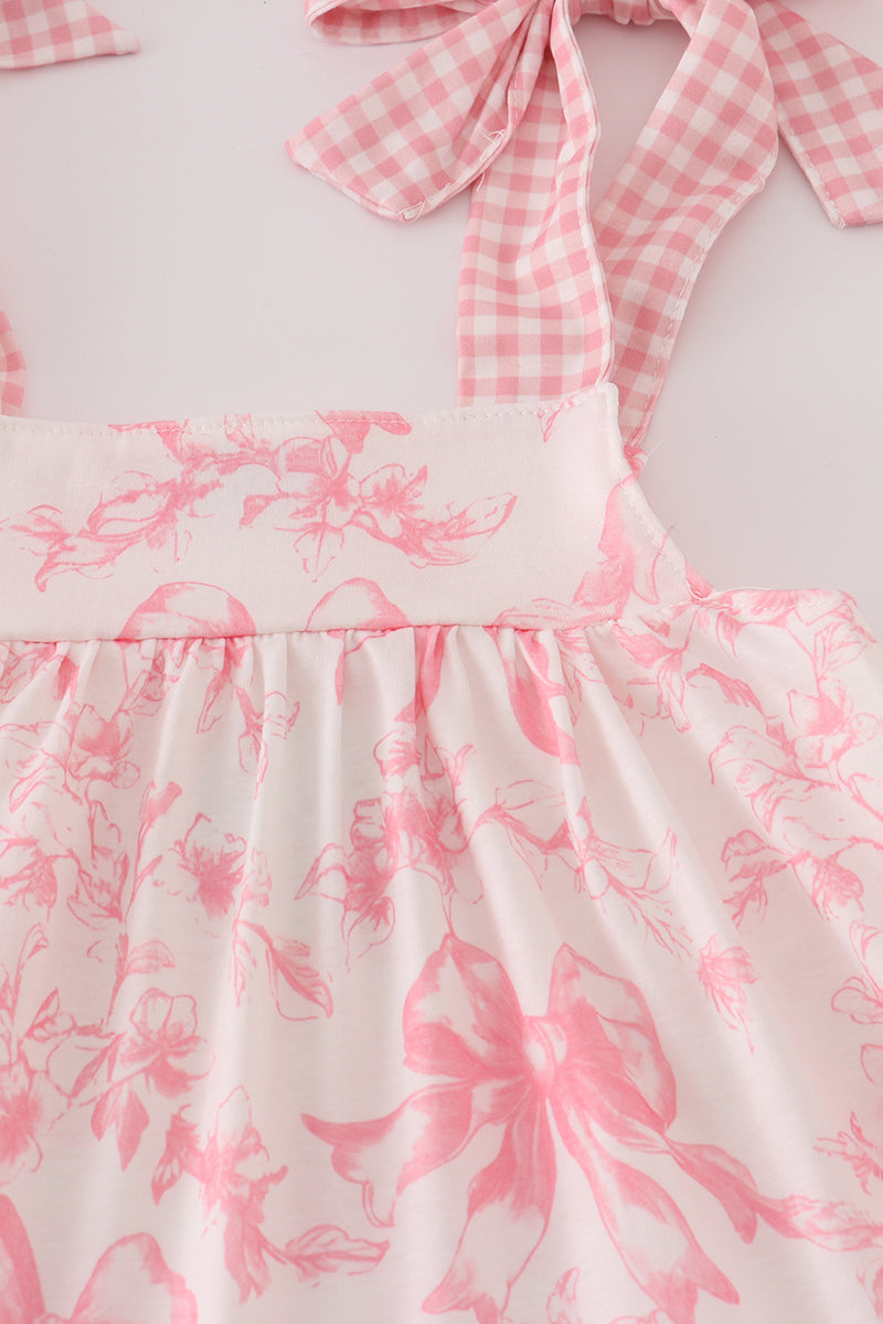 Pink Bow Print Ruffle Mom & Me Dress