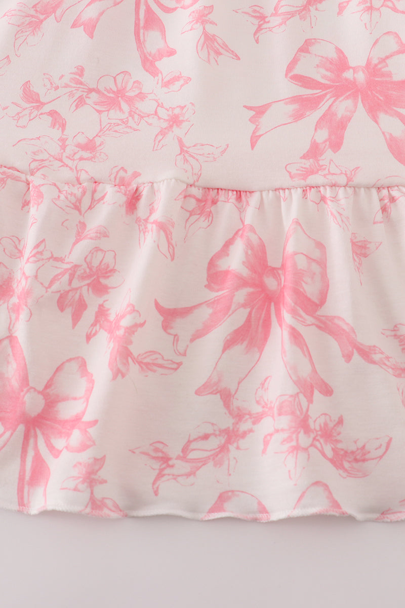 Pink Bow Print Ruffle Mom & Me Dress