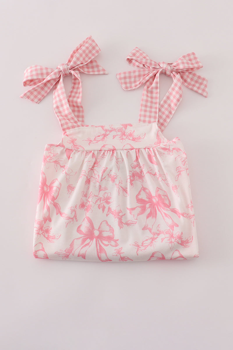 Pink Bow Print Ruffle Mom & Me Dress