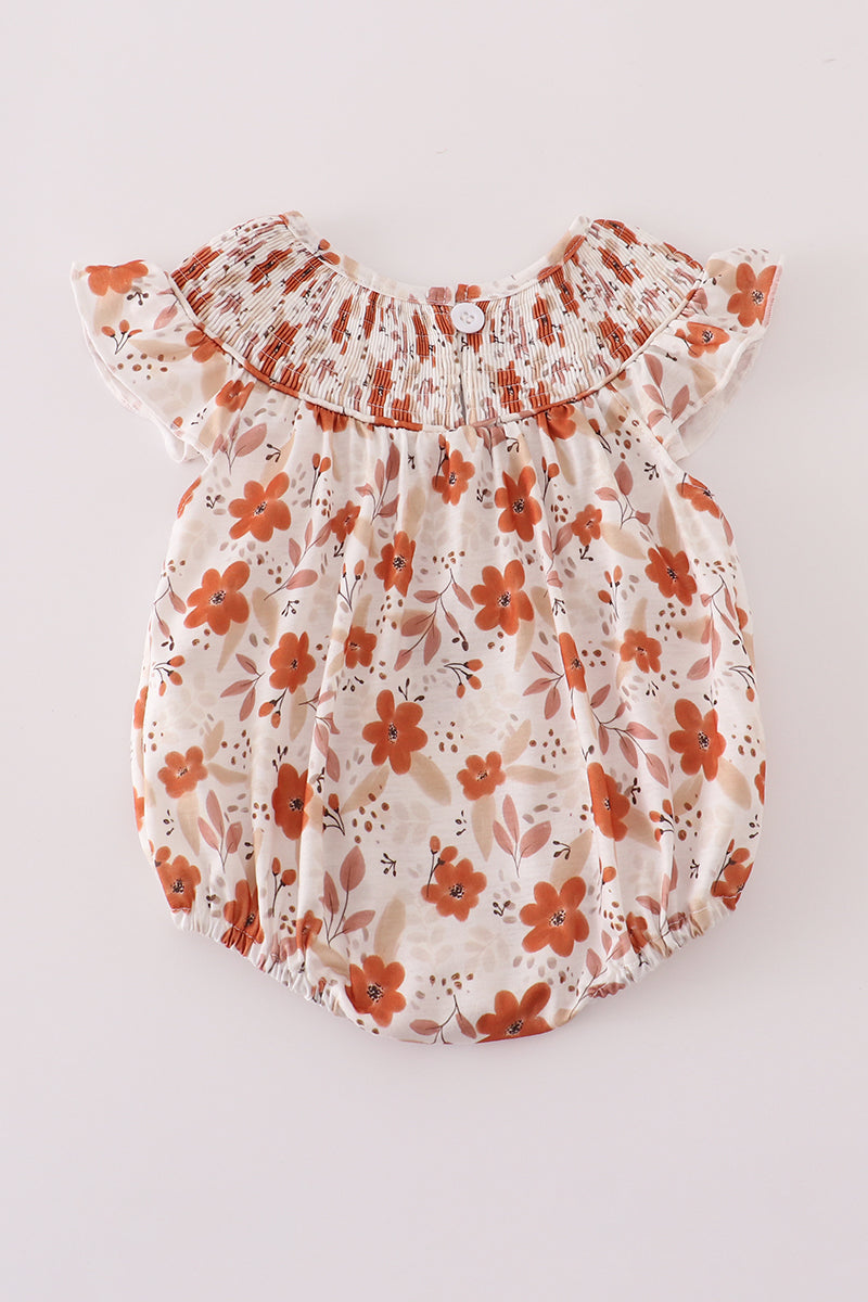 Fall Floral Print Smocked Bubble