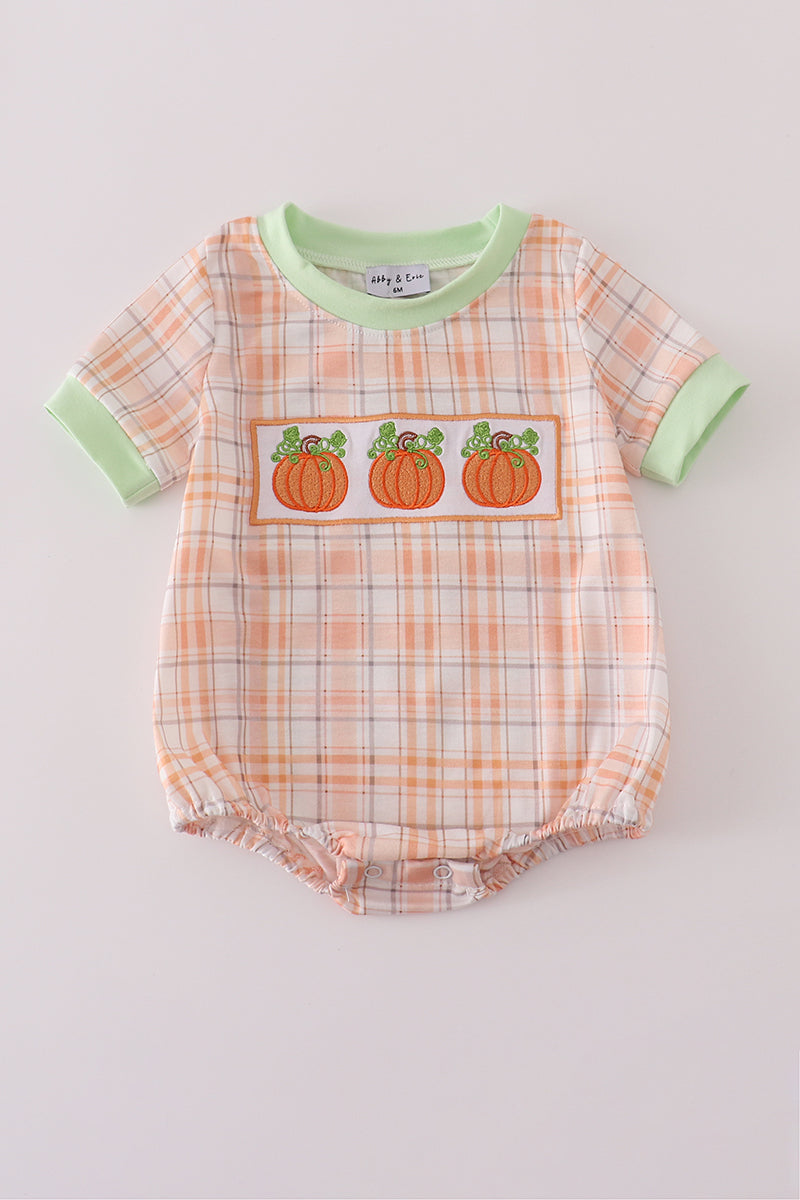 Orange Pumpkin Embroidery Plaid Bubble