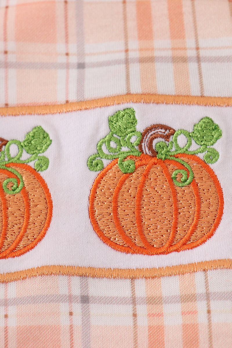 Orange Pumpkin Embroidery Plaid Bubble