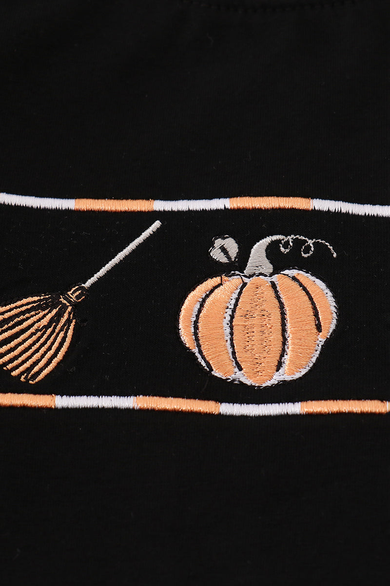 Black Witch Pumpkin Embroidery Top