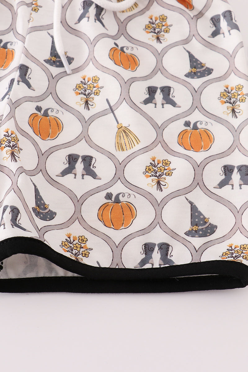 Black Witch Pumpkin Embroidery Top