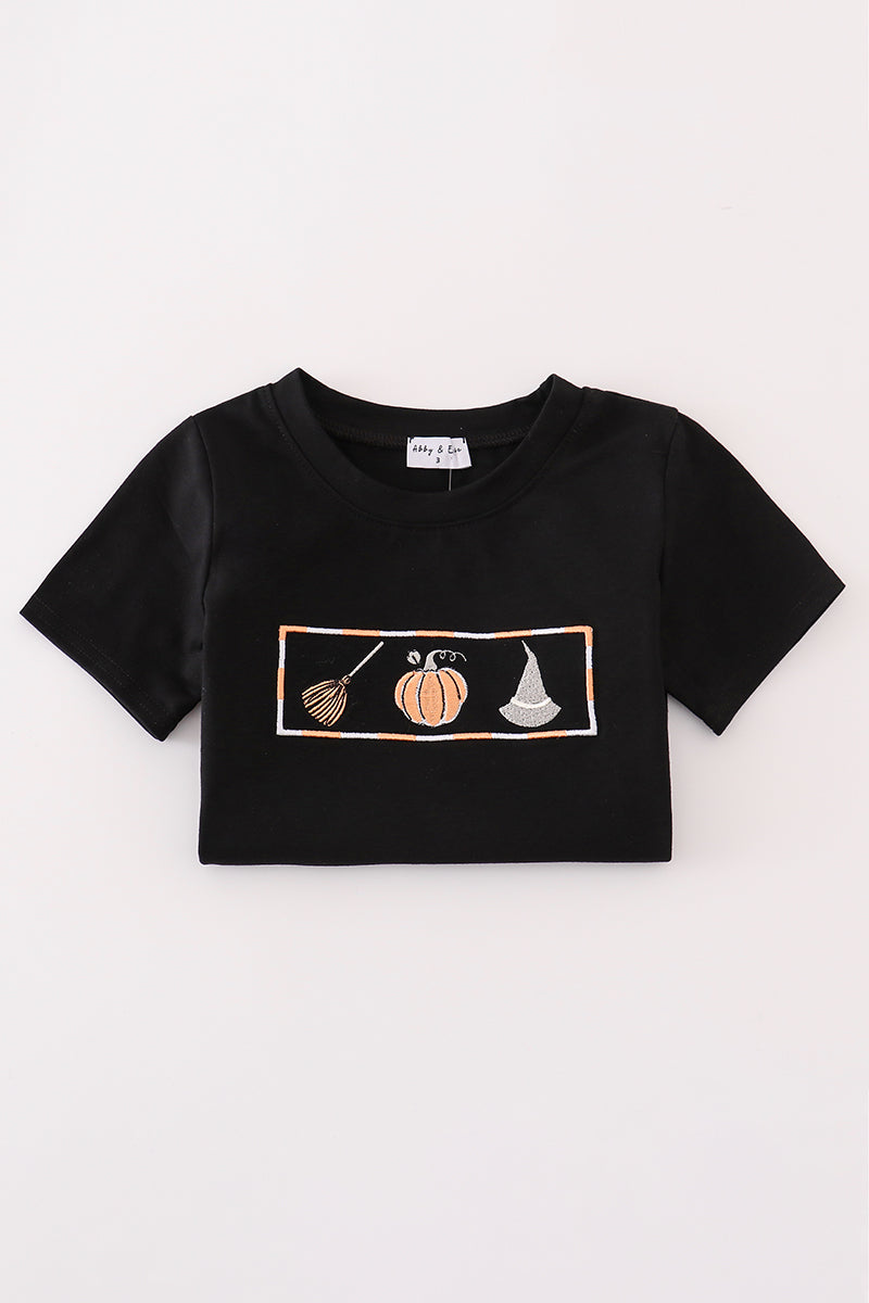 Black Witch Pumpkin Embroidery Top