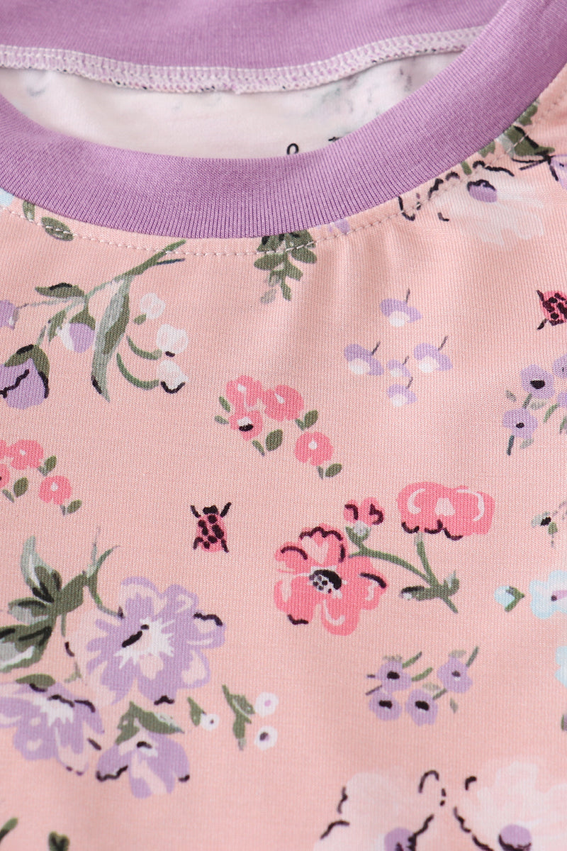 Purple Floral Print Bamboo Pajamas Pants Set