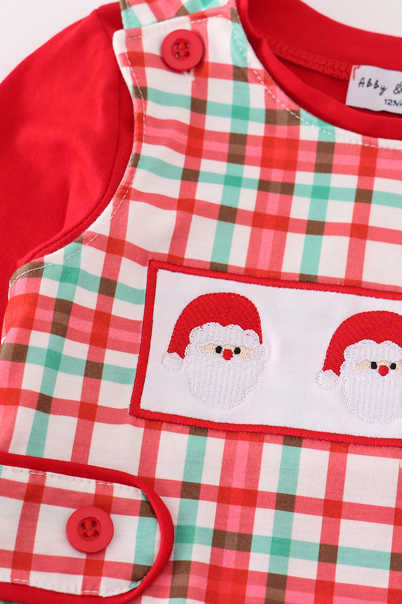 Red Santa Claus Embroidery Plaid Jonjon Set