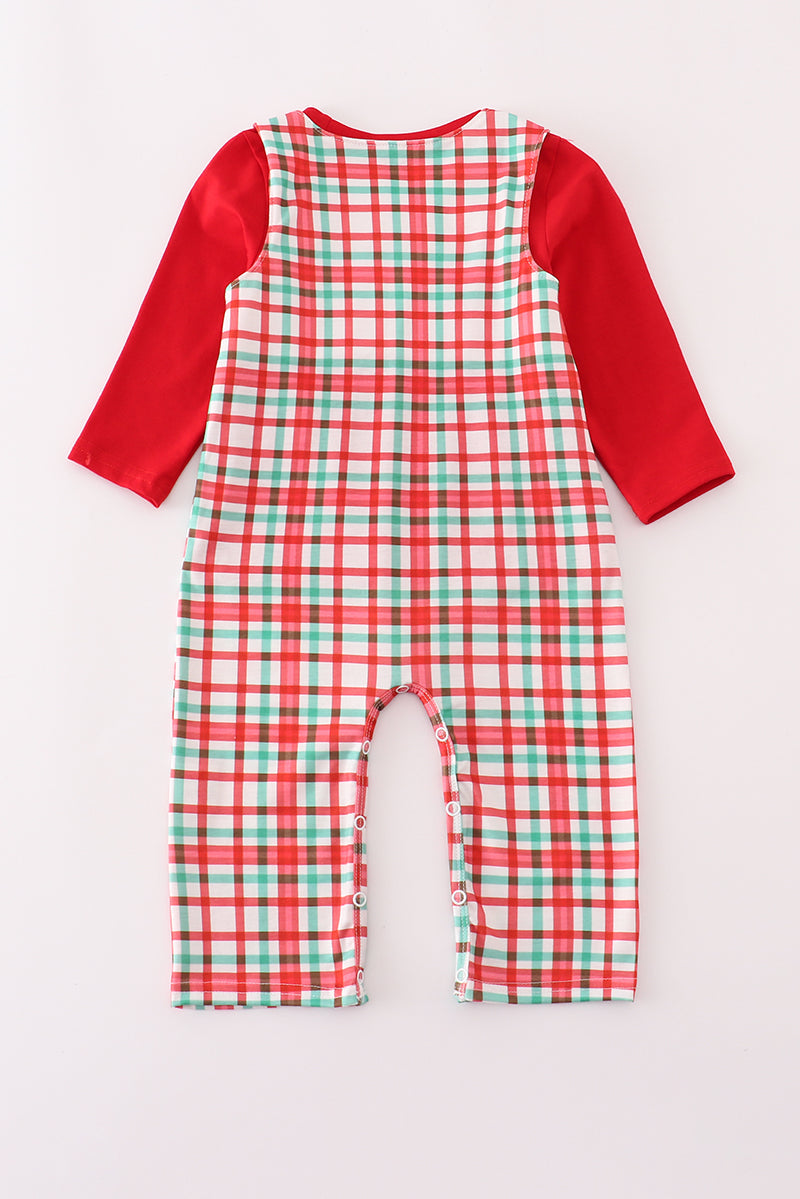 Red Santa Claus Embroidery Plaid Jonjon Set