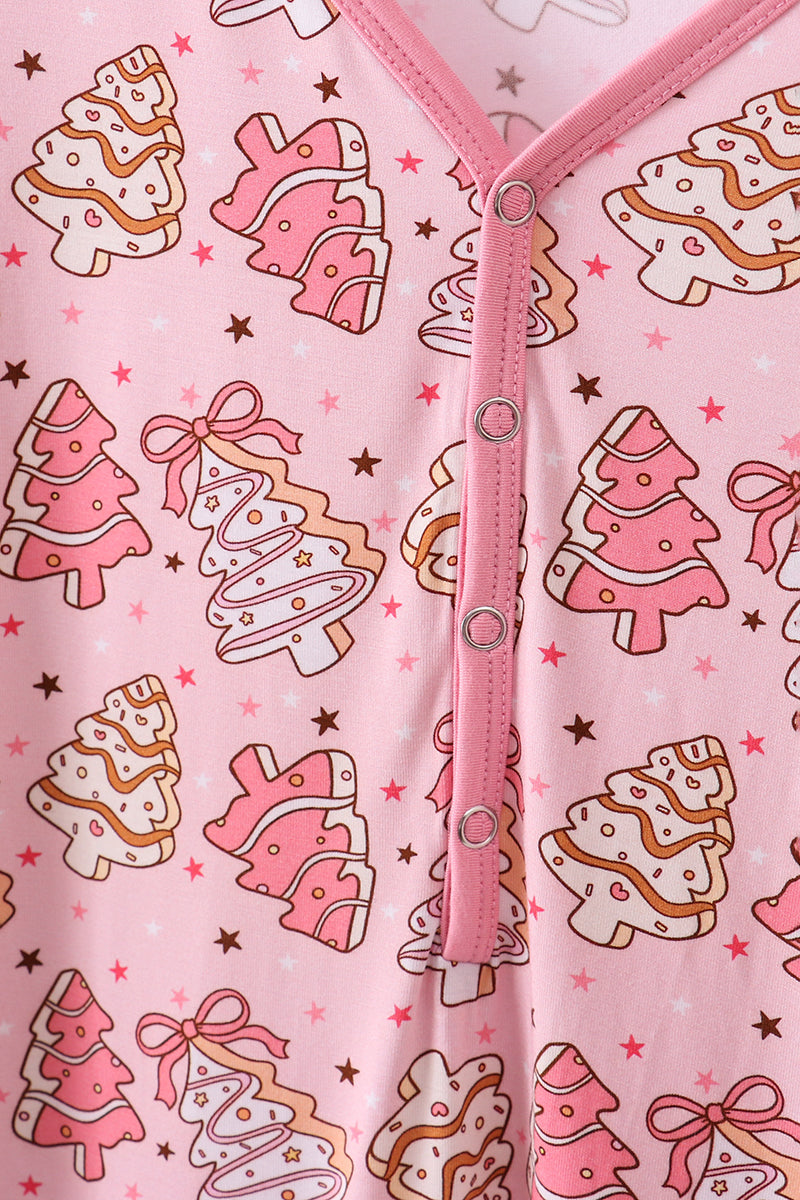 Pink Christmas Tree Bamboo Mom Pajamas Pants Set