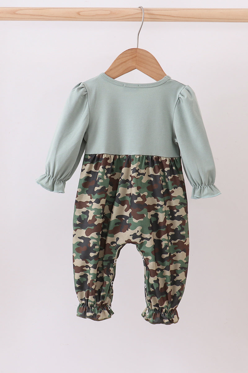Camouflage Santa Claus Applique Ruffle Romper