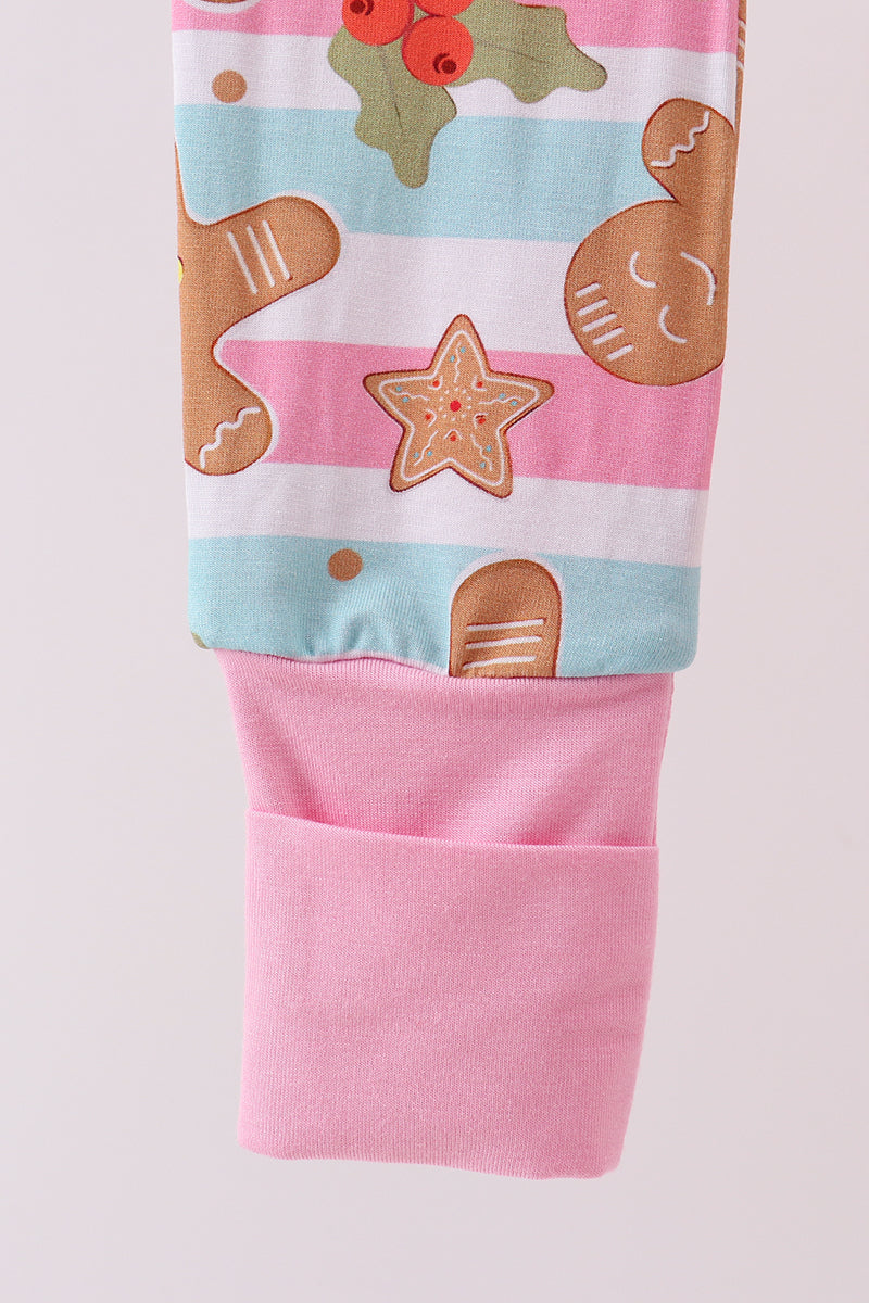 Pink Christmas Gingerbread Bamboo Pajamas Zipper Romper