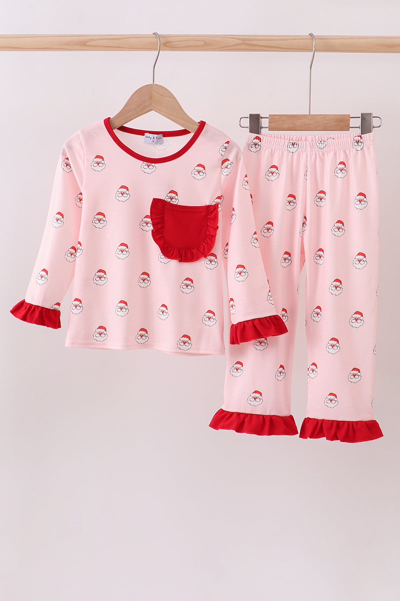 Christmas Santa Claus Print Ruffle Pants Set