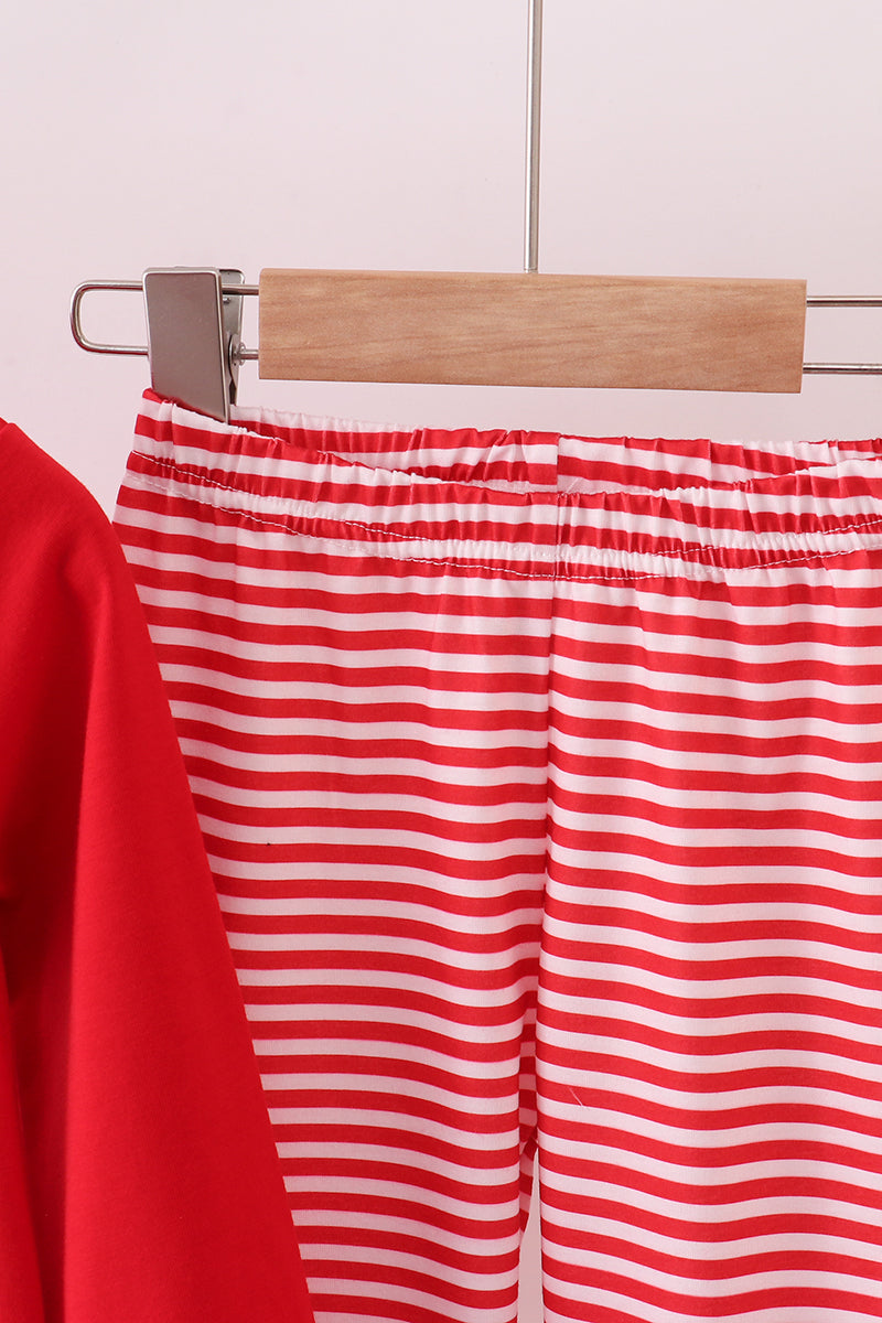Red Santa Claus Biscuit Milk Applique Stripe Pants Set