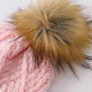 Pink Cross Cable Knit Pom Pom Beanie Hat Baby Toddler Adult