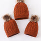 Rust Cable Knit Pom Pom Beanie Hat Baby Toddler Adult