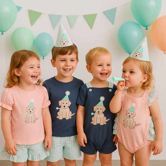Pink Puppy Birthday Applique Girl Set