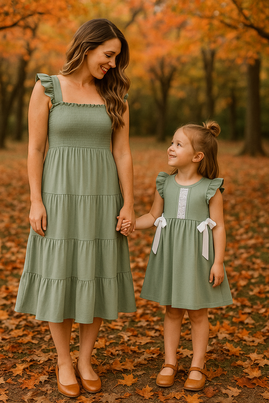 Sage Smocked Tiered Mom Dress
