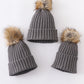 Grey Knit Pom Pom Beanie Hat Baby Toddler Adult