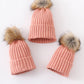 Coral Pink Knit Pom Pom Beanie Hat Baby Toddler Adult