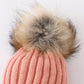 Coral Pink Knit Pom Pom Beanie Hat Baby Toddler Adult