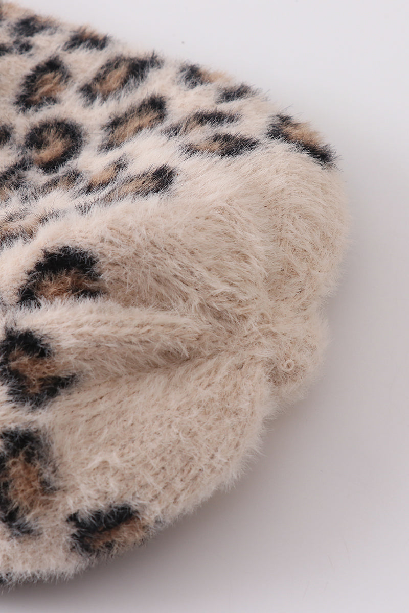 Beige Leopard Beanie Hat Toddler Adult
