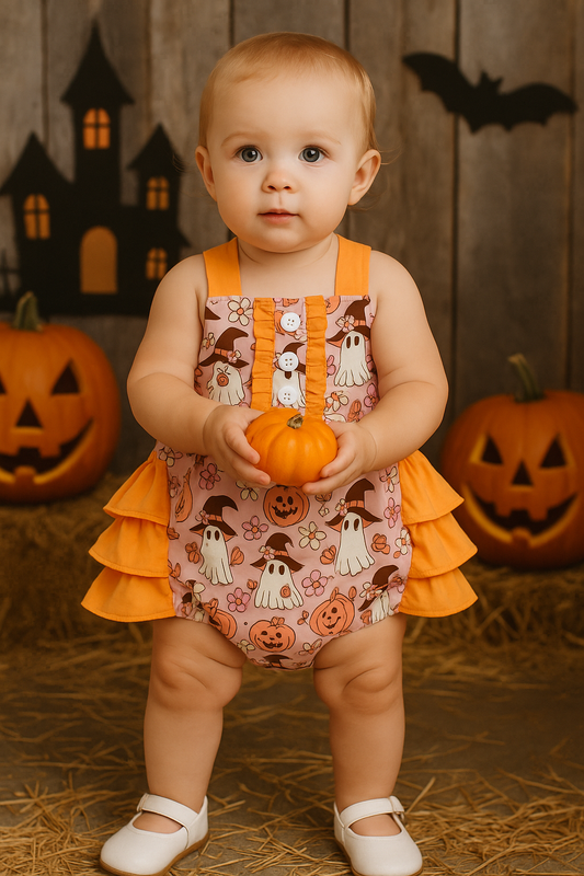 Pink Pumpkin Ghost Ruffle Bubble