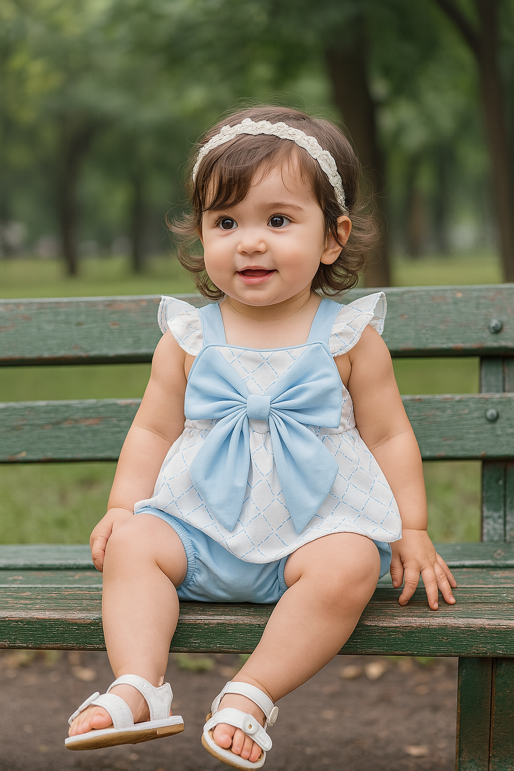 Blue Bow Classic Lattice Charm Bloomer Set