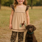Camouflage Hound Embroidery Ruffle Dress