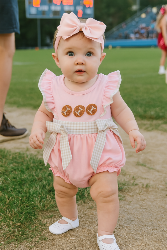 Pink Football French Knot Ruffle Bubble