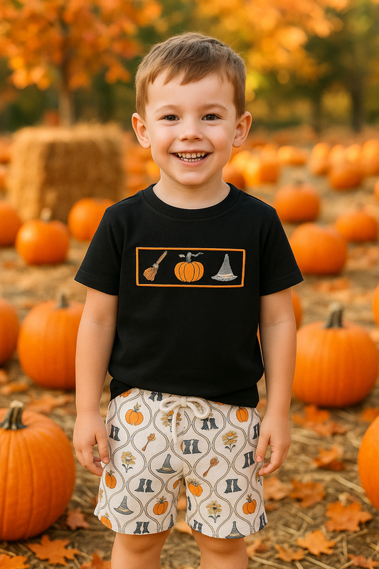 Black Witch Pumpkin Embroidery Top