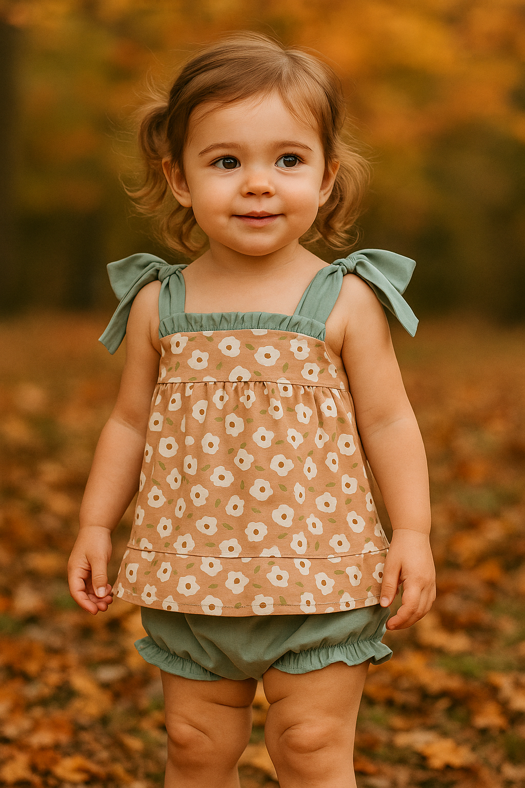 Mustard & Mint Floral Print Ruffle Bloomer Set