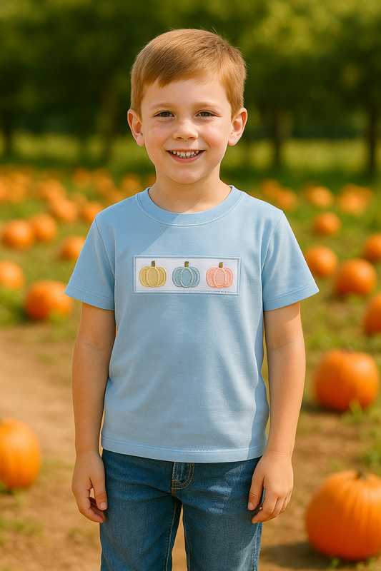 Blue Pumpkin Embroidery Top