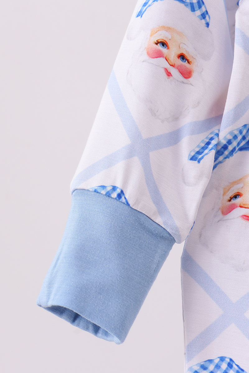 Blue Santa Claus Bamboo Zipper Romper