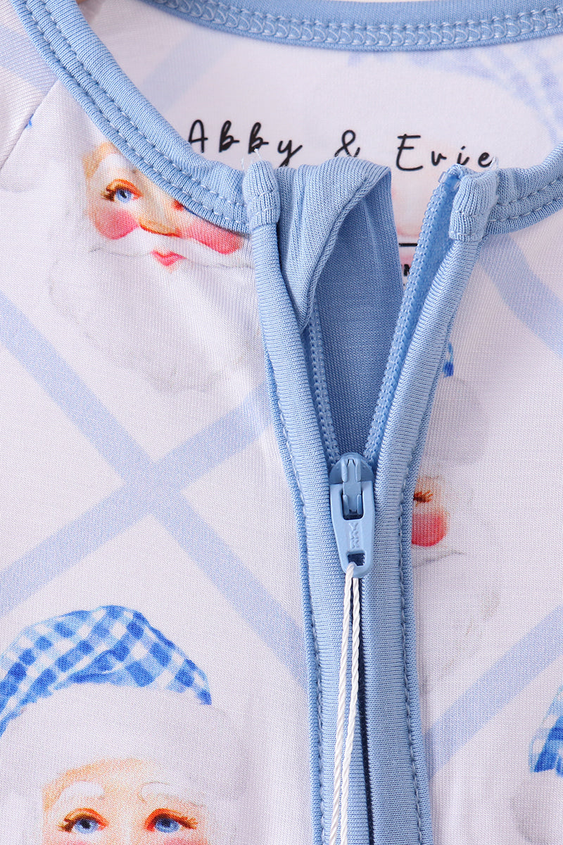 Blue Santa Claus Bamboo Zipper Romper