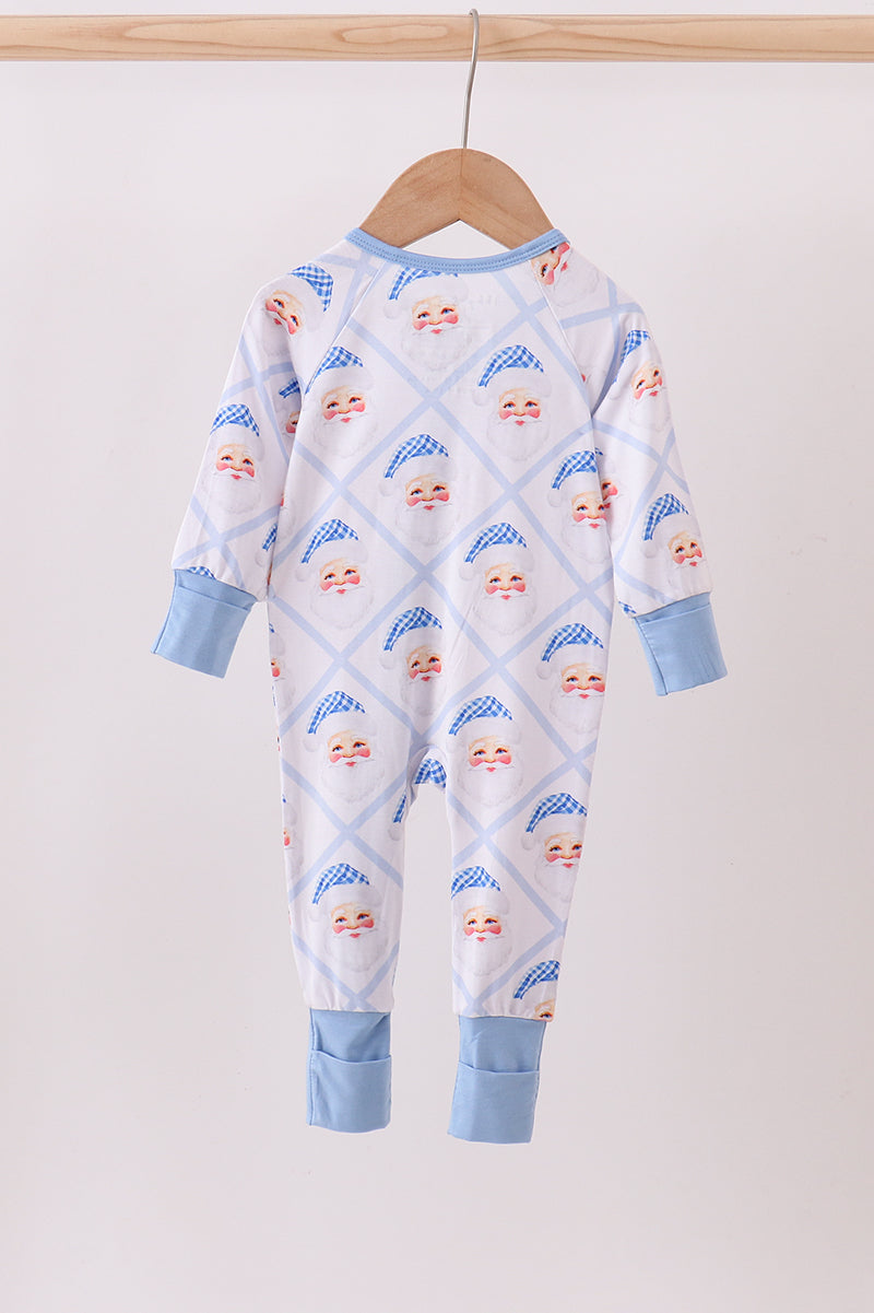 Blue Santa Claus Bamboo Zipper Romper