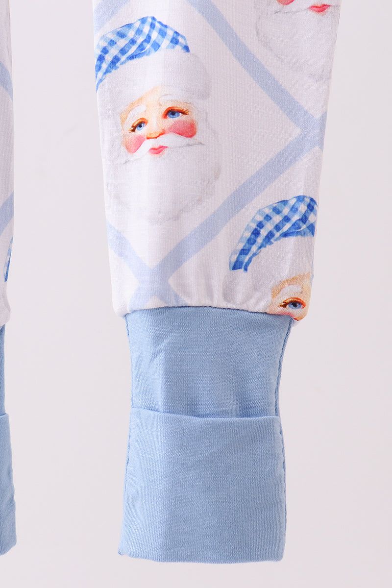 Blue Santa Claus Bamboo Zipper Romper