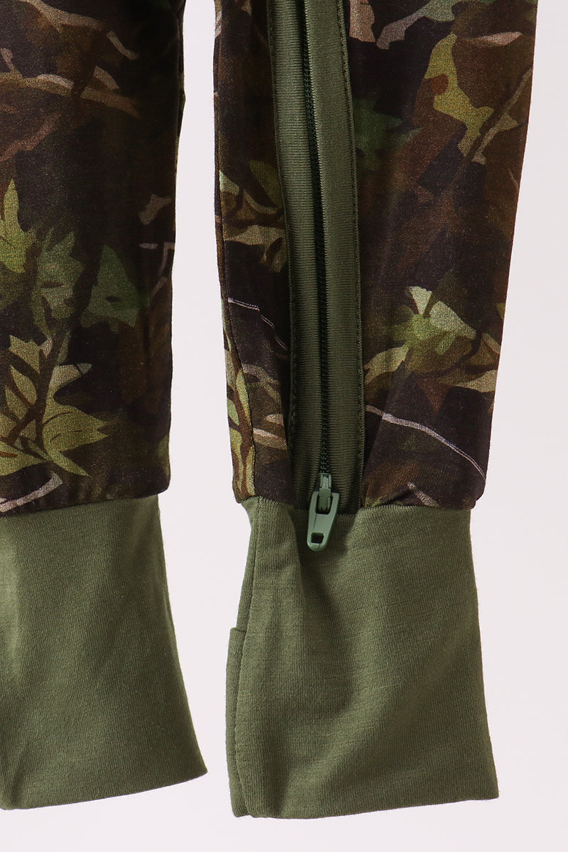 Forest Leaf Camo Bamboo Zipper Romper