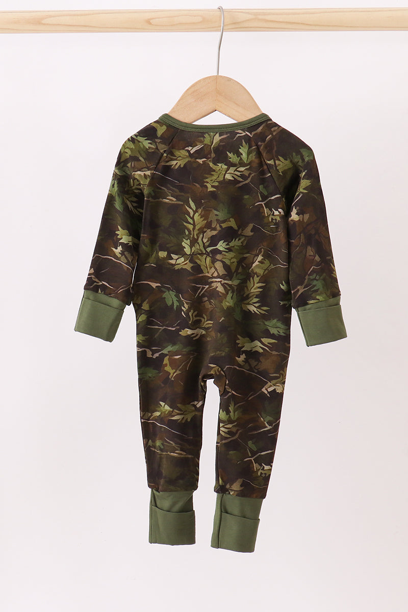 Forest Leaf Camo Bamboo Zipper Romper