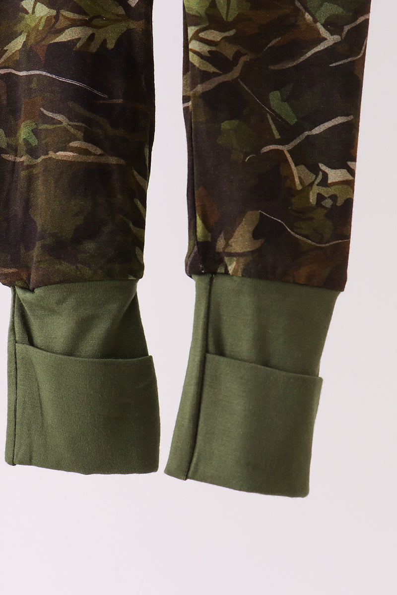 Forest Leaf Camo Bamboo Zipper Romper
