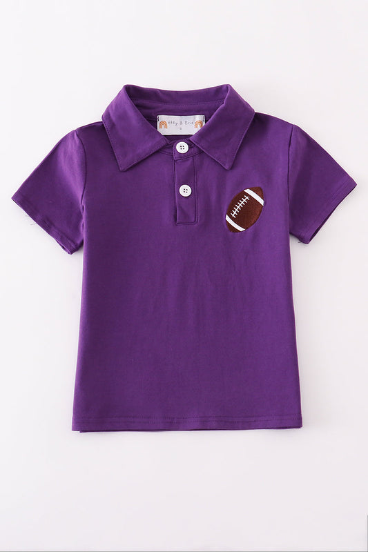 Purple Football Embroidery Button Down Shirt