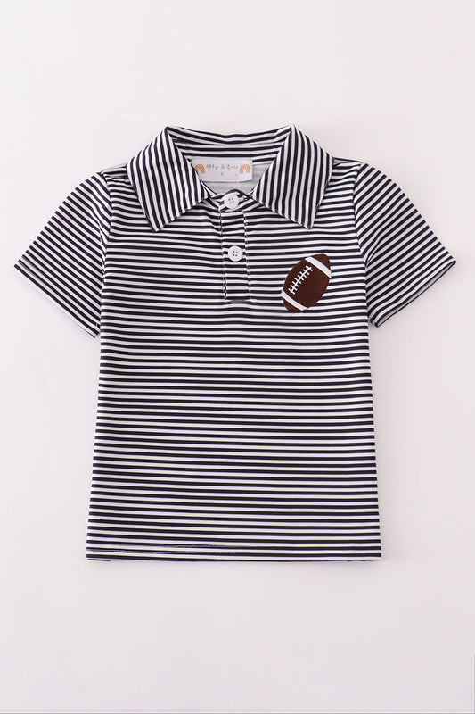 Navy Stripe Football Embroidery Button Down Shirt