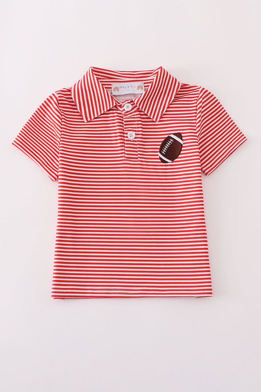 Red Stripe Football Embroidery Button Down Shirt