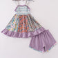 Purple Floral Print Ruffle Girl Set