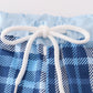 Navy Plaid Crab Embroidery Boy Swim Trunks