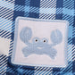 Navy Plaid Crab Embroidery Boy Swim Trunks