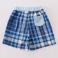 Navy Plaid Crab Embroidery Boy Swim Trunks