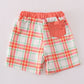 Orange Plaid Crab Embroidery Boy Swim Trunks