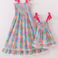 Pink Tropical Smocked Mom & Me Dress