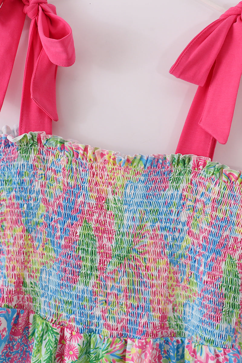 Pink Tropical Smocked Mom & Me Dress