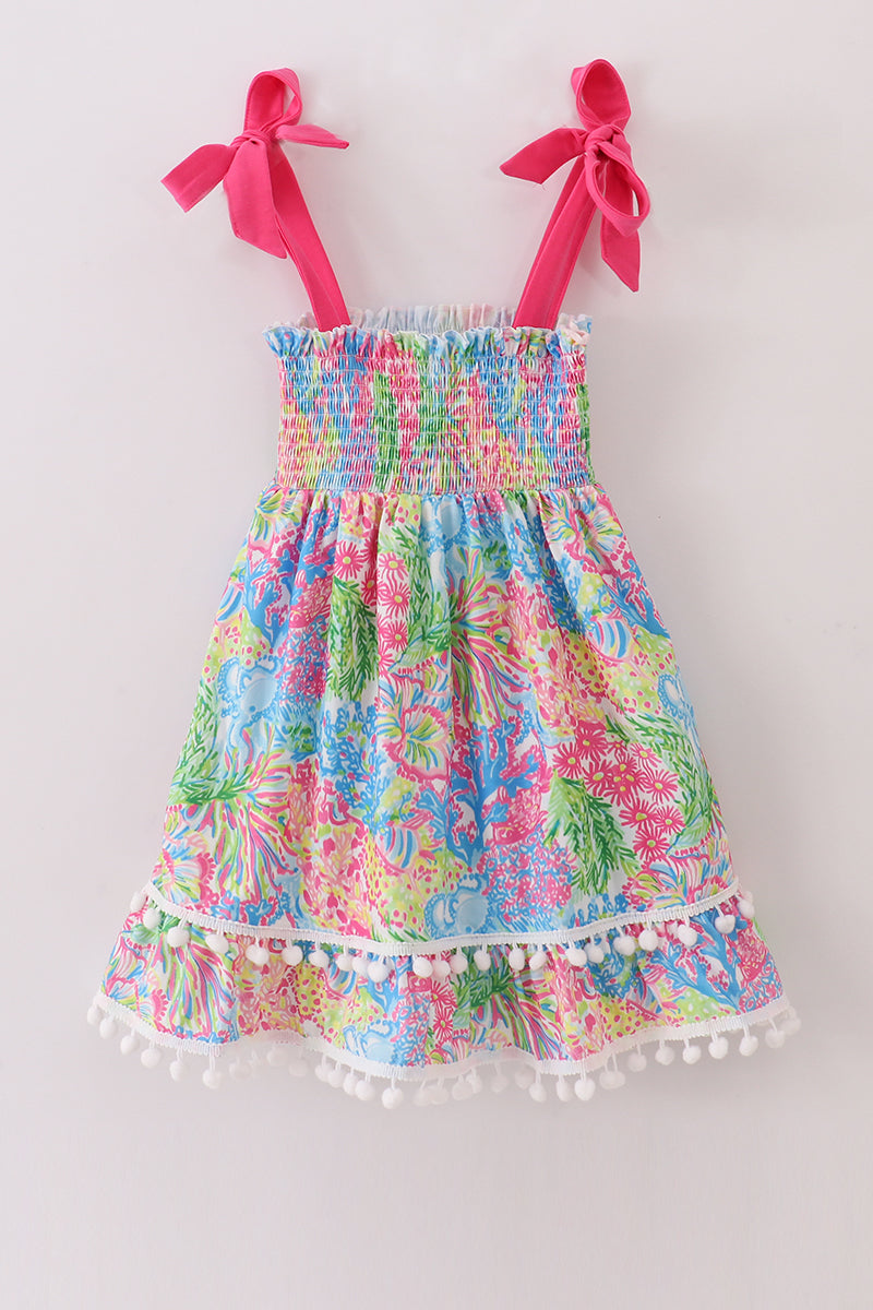 Pink Tropical Smocked Mom & Me Dress